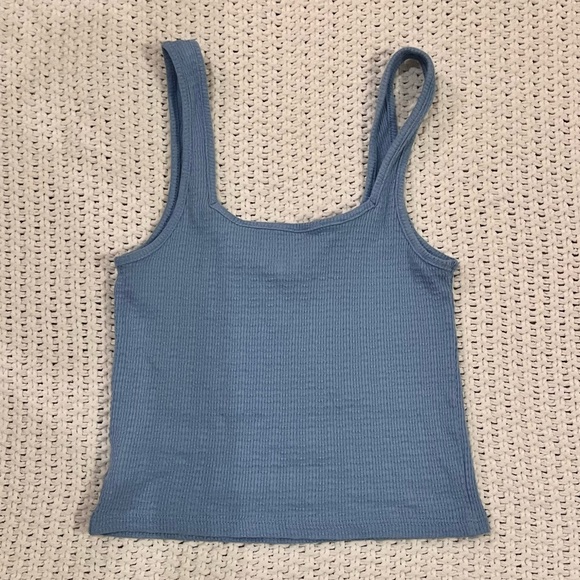 American Eagle Outfitters Blue Ruched Crop Tank Top - Picture 2 of 3